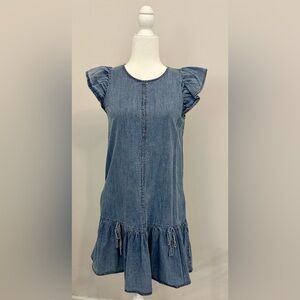 Blue Denim Ruffle Sleeve Dress
